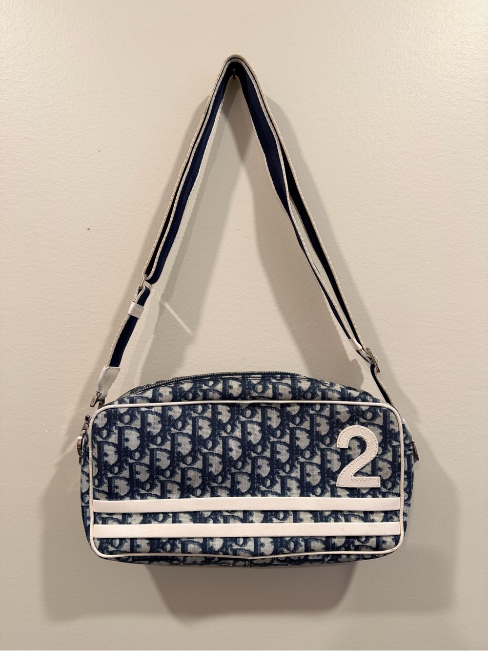 Vintage Dior Trotter No. 2 Shoulder Bag Galliano Y2K Blue White